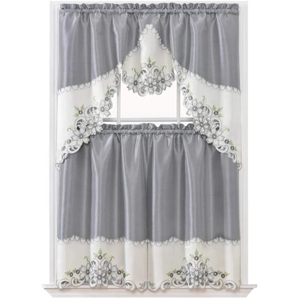 Arch Floral Kitchen Curtain Set/Swag Valance & Tier Set. Nice Matching Color - Picture 1 of 5